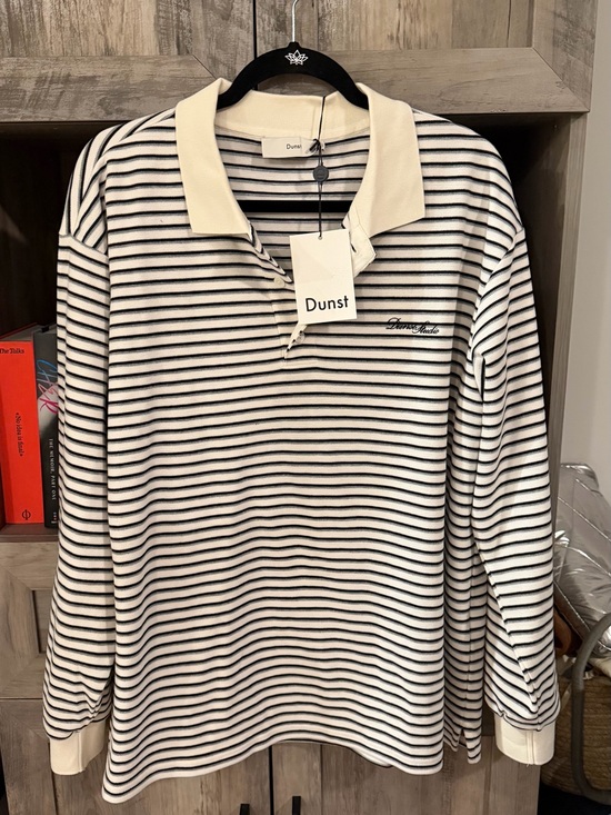 Dunst Tops - Dunst Women's Black & White Striped Long Sleeve Polo Tee